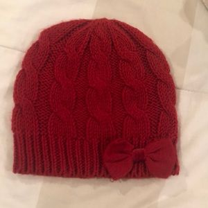 Red beanie with bow